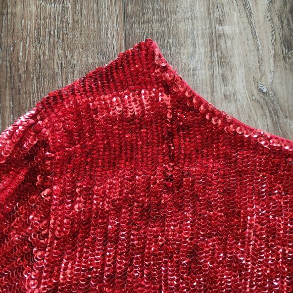 Retrofete Grace Mini Sequin Dress in Red Size Small Belt Long Sleeve - Picture 13 of 14